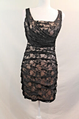 Express Y2K Lace Ruched Overlay Dress Womens size 8 Black Zip-Up Romantic Goth